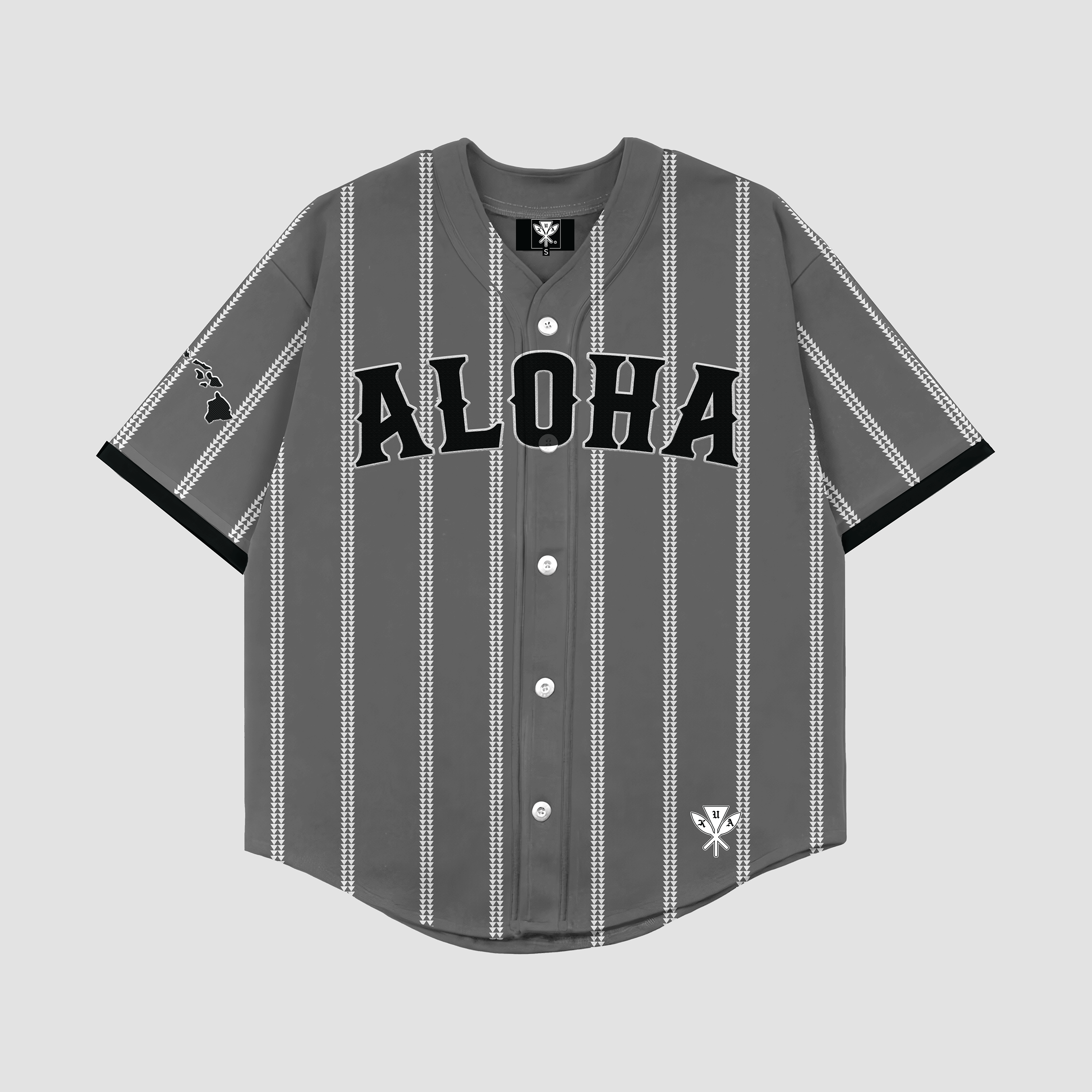KUA BRAND - Grey Aloha Pinstripe Baseball Jersey Pinstripe Baseball Jersey - Baseball Jersey