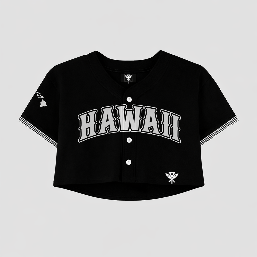 (Pre-Order) Hawaii Tribal Baseball Crop Top Jersey - Black