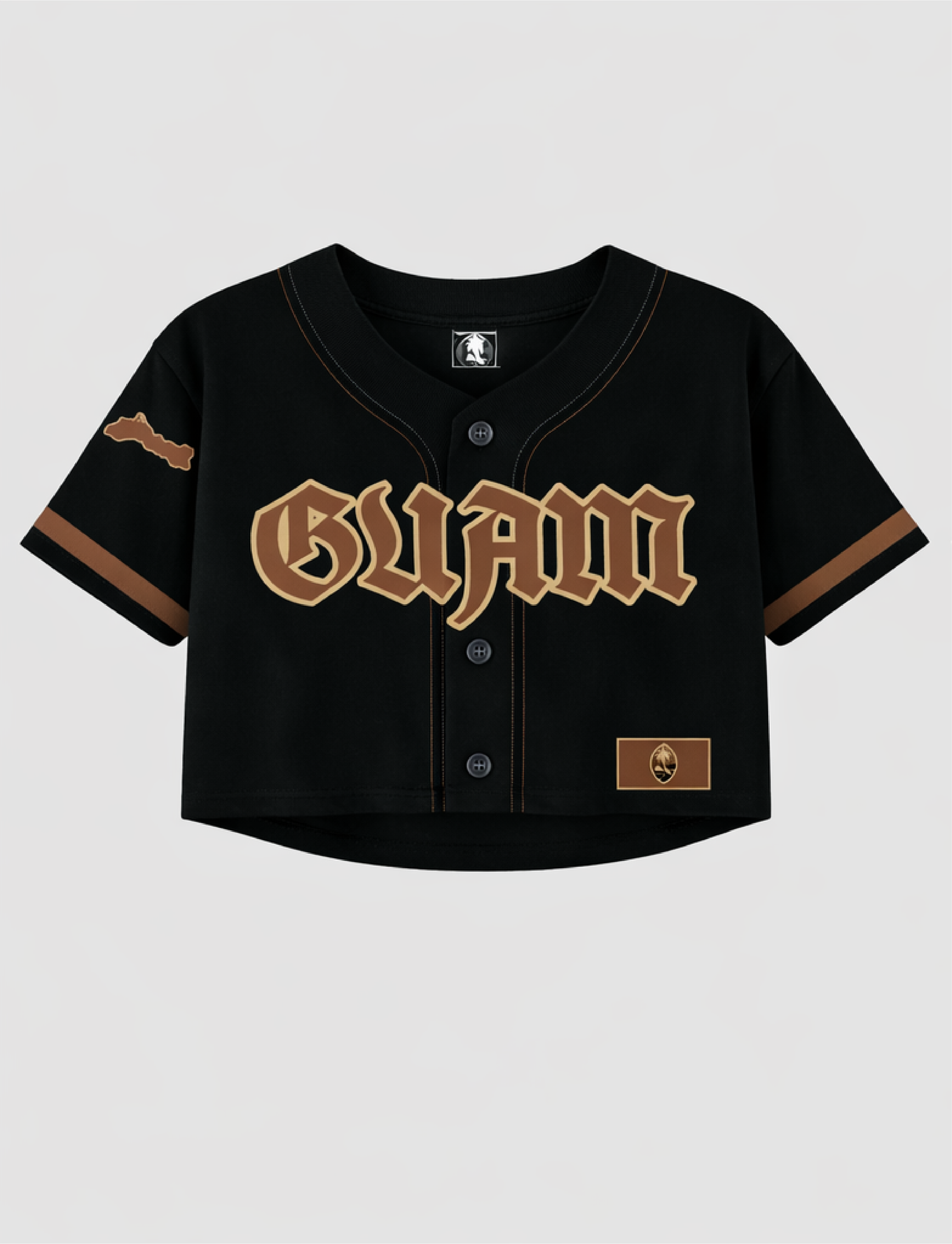 (Pre-Order) Guam OE Baseball Crop Top Jersey - Black/Brown