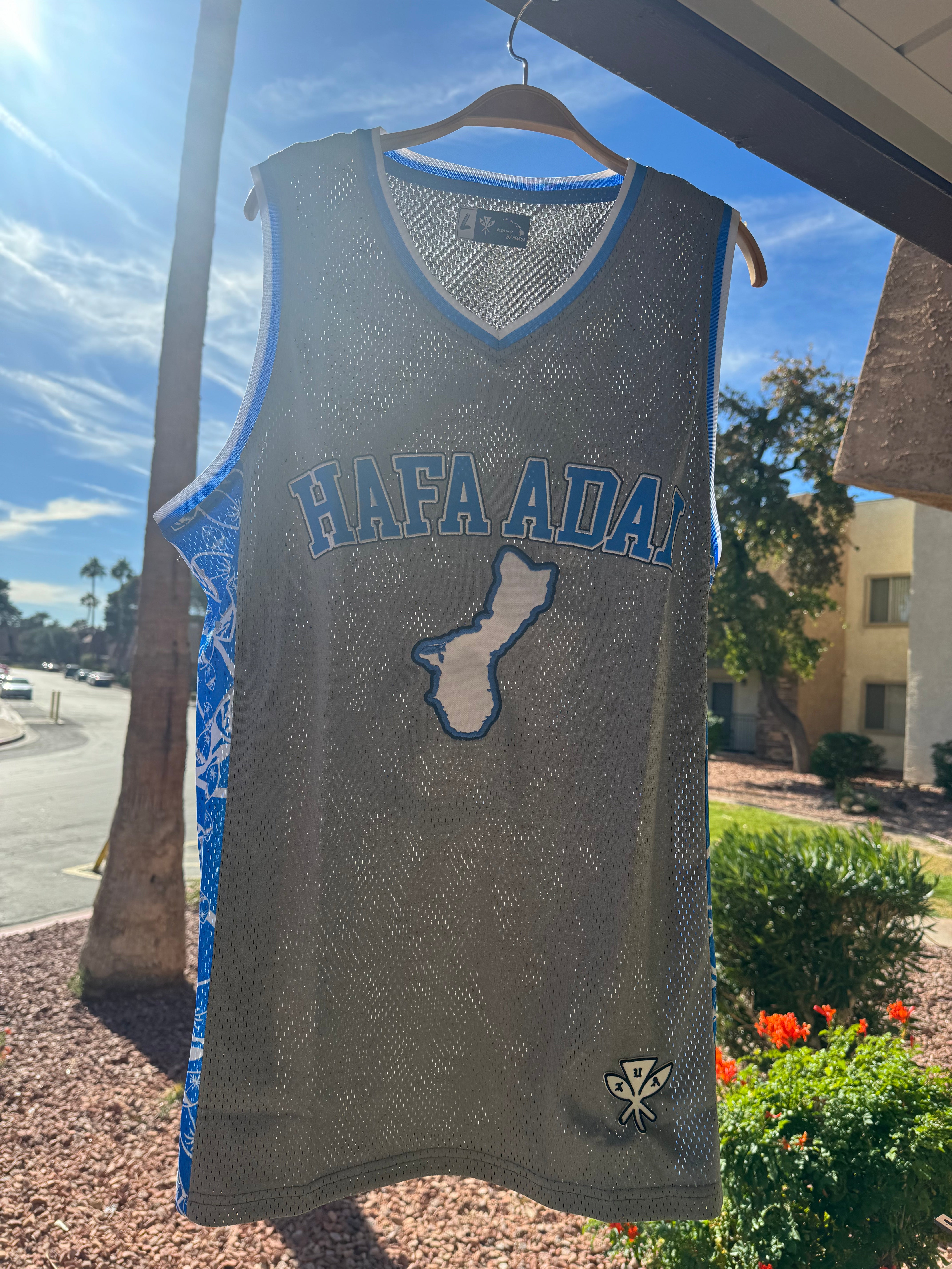 Guam Latte Stone Basketball Jersey - Grey/Blue