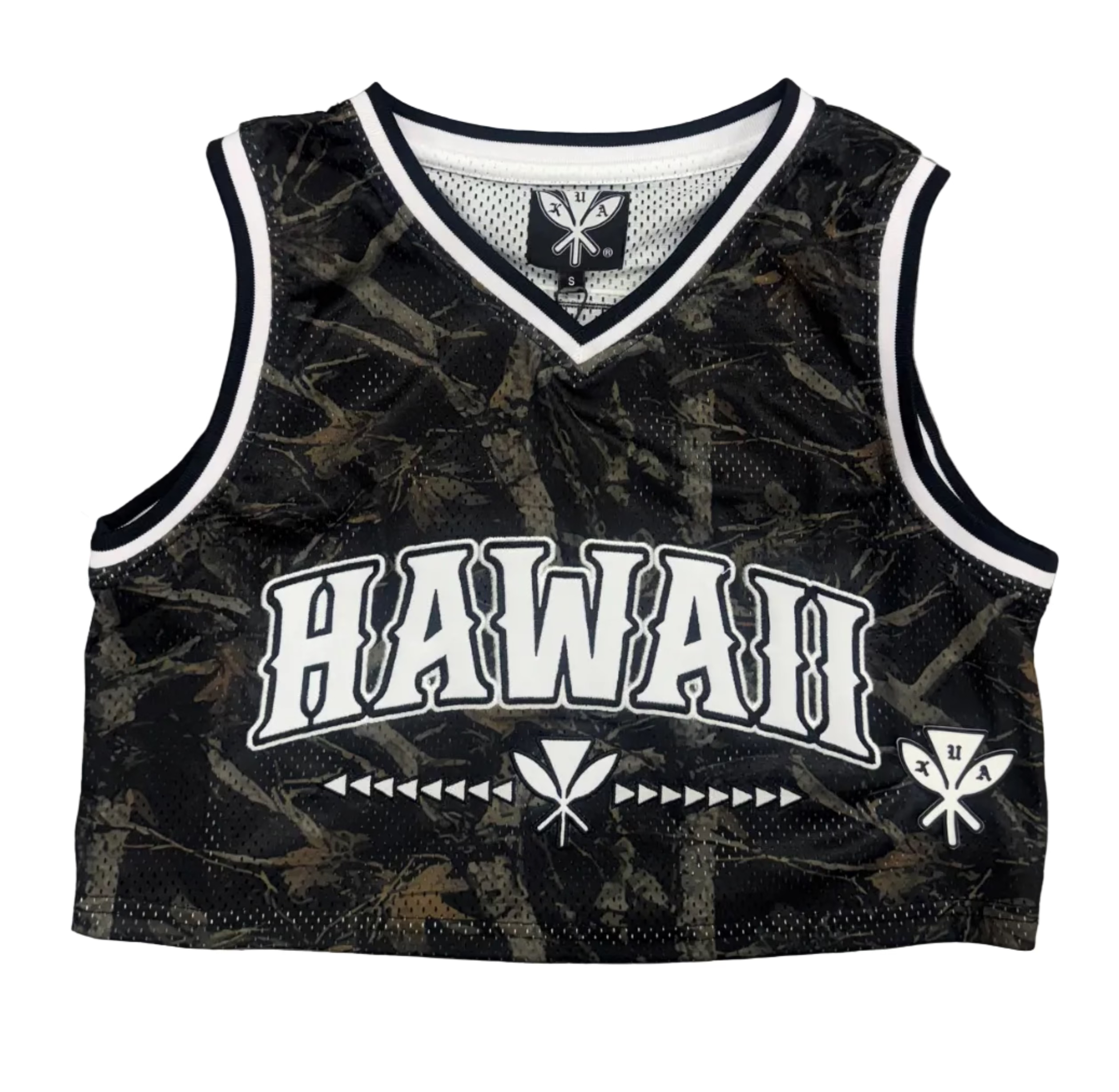 Dark Woodland Camo Basketball Crop Jersey - Hawaii