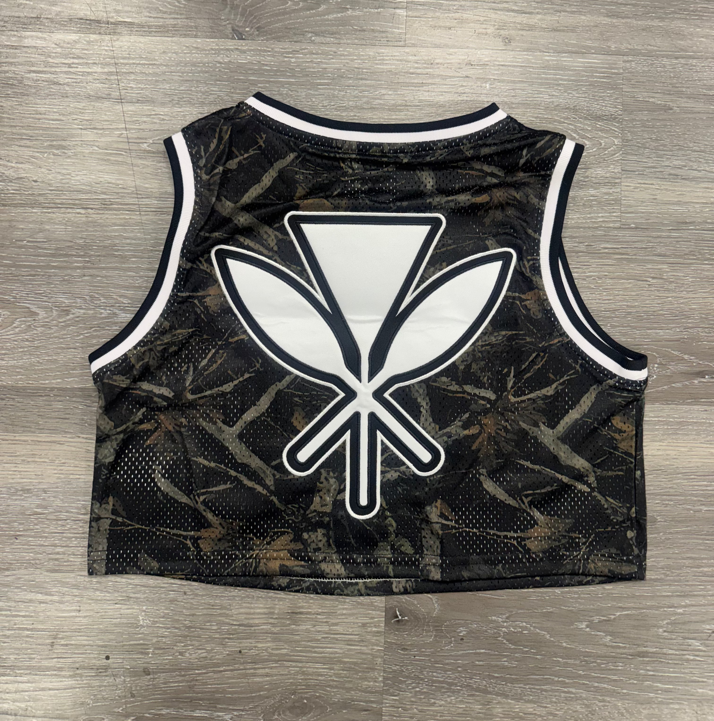 Dark Woodland Camo Basketball Crop Jersey - Hawaii