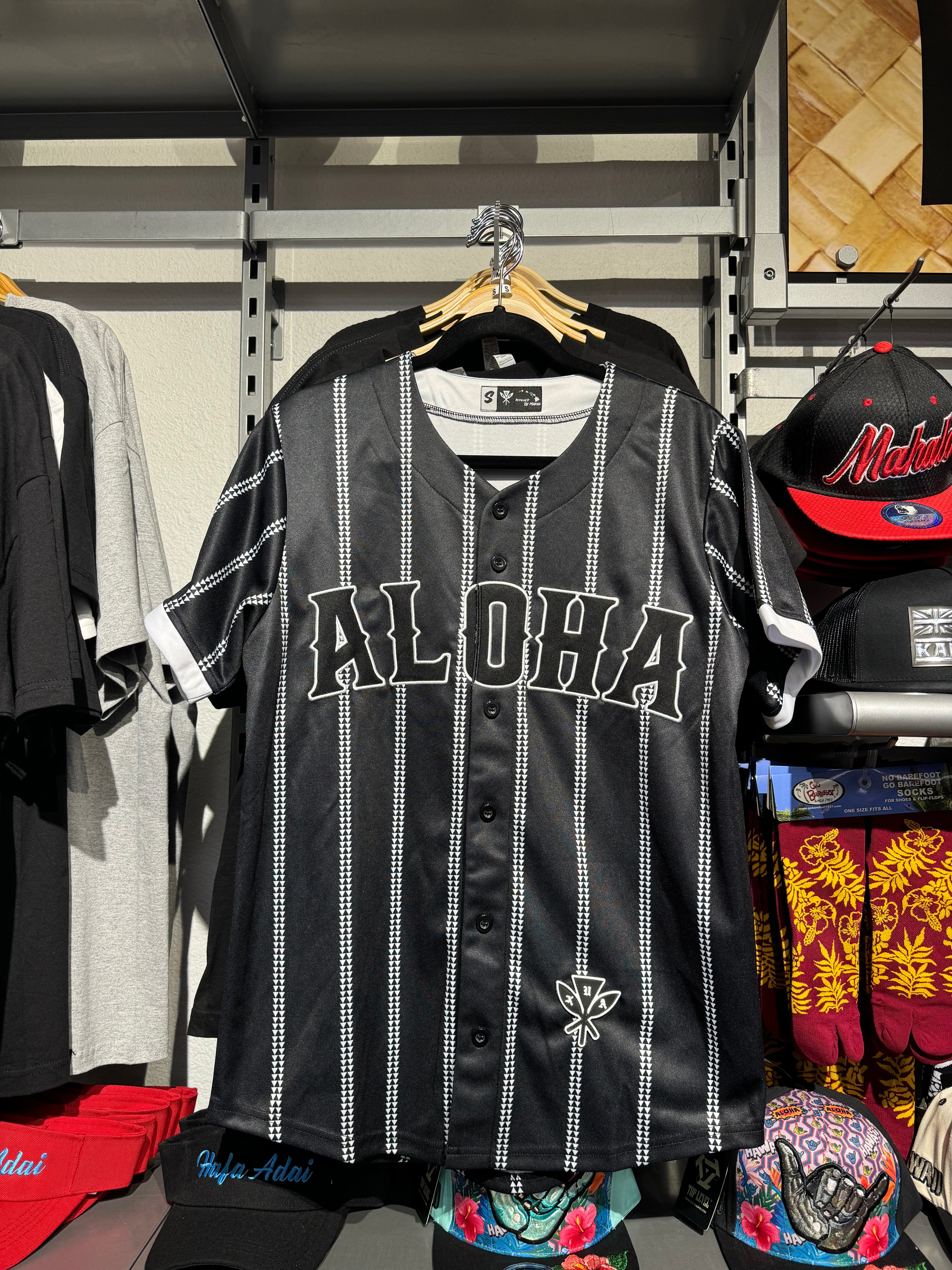 Aloha Pinstripe Baseball Jersey - Double Black
